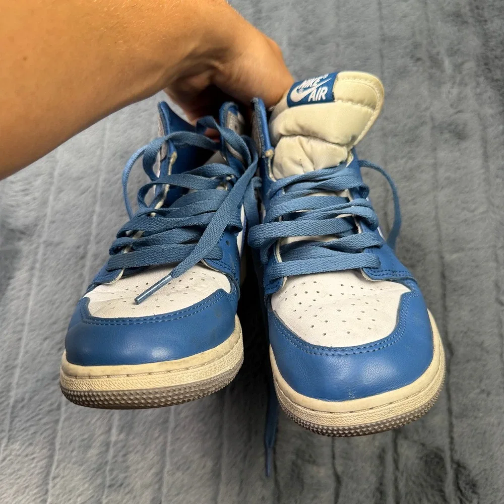 Jordan 1 Retro High OG True Blue Kids Shoes FD1437-410 White Blue Grey 6Y